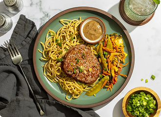 Wild caught tuna with soba noodles and Asian vegetables