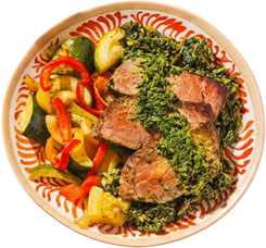 Chimichurri filet mignon with spinach and asparagus