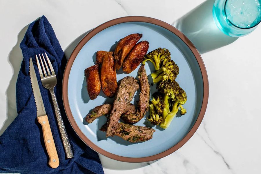 Filet Mignon with Olive Oil Cilantro Sauce and Baked Sweet Plantain